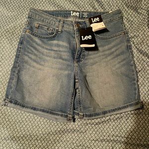 mid rise blue jean shorts